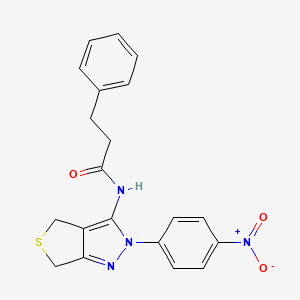 molecular formula C20H18N4O3S B2637096 N-[2-(4-nitrophenyl)-2H,4H,6H-thieno[3,4-c]pyrazol-3-yl]-3-phenylpropanamide CAS No. 476459-02-6