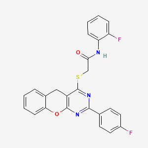molecular formula C25H17F2N3O2S B2637140 N-(2-fluorophenyl)-2-{[2-(4-fluorophenyl)-5H-chromeno[2,3-d]pyrimidin-4-yl]sulfanyl}acetamide CAS No. 866811-29-2