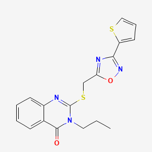 molecular formula C18H16N4O2S2 B2637144 3-Propyl-2-({[3-(thiophen-2-yl)-1,2,4-oxadiazol-5-yl]methyl}sulfanyl)-3,4-dihydroquinazolin-4-one CAS No. 919904-12-4