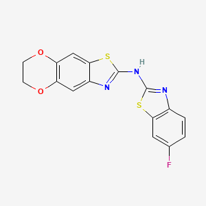molecular formula C16H10FN3O2S2 B2637150 N-(6-fluoro-1,3-benzothiazol-2-yl)-10,13-dioxa-4-thia-6-azatricyclo[7.4.0.0^{3,7}]trideca-1,3(7),5,8-tetraen-5-amine CAS No. 862976-95-2