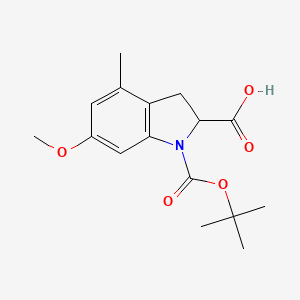 molecular formula C16H21NO5 B2637198 6-Methoxy-4-methyl-1-[(2-methylpropan-2-yl)oxycarbonyl]-2,3-dihydroindole-2-carboxylic acid CAS No. 2309444-40-2