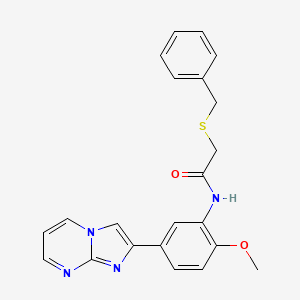molecular formula C22H20N4O2S B2637202 2-(benzylthio)-N-(5-(imidazo[1,2-a]pyrimidin-2-yl)-2-methoxyphenyl)acetamide CAS No. 862810-98-8