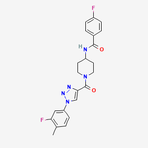 molecular formula C22H21F2N5O2 B2637223 4-fluoro-N-(1-(1-(3-fluoro-4-methylphenyl)-1H-1,2,3-triazole-4-carbonyl)piperidin-4-yl)benzamide CAS No. 1251591-61-3