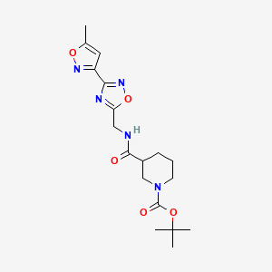 molecular formula C18H25N5O5 B2637248 Tert-butyl 3-(((3-(5-methylisoxazol-3-yl)-1,2,4-oxadiazol-5-yl)methyl)carbamoyl)piperidine-1-carboxylate CAS No. 1903784-35-9