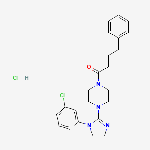 molecular formula C23H26Cl2N4O B2637252 1-(4-(1-(3-chlorophenyl)-1H-imidazol-2-yl)piperazin-1-yl)-4-phenylbutan-1-one hydrochloride CAS No. 1189732-59-9