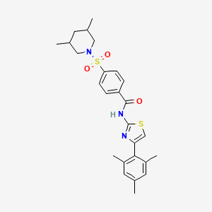 molecular formula C26H31N3O3S2 B2637273 4-((3,5-dimethylpiperidin-1-yl)sulfonyl)-N-(4-mesitylthiazol-2-yl)benzamide CAS No. 361167-51-3