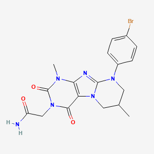 molecular formula C18H19BrN6O3 B2637275 2-(9-(4-bromophenyl)-1,7-dimethyl-2,4-dioxo-1,2,6,7,8,9-hexahydropyrimido[2,1-f]purin-3(4H)-yl)acetamide CAS No. 876151-45-0