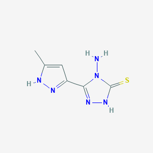 molecular formula C6H8N6S B2637288 4-amino-5-(3-methyl-1H-pyrazol-5-yl)-4H-1,2,4-triazole-3-thiol CAS No. 40535-09-9