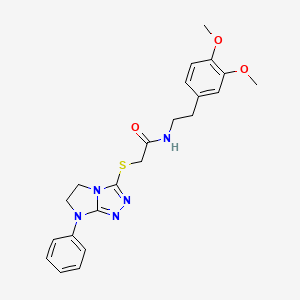 molecular formula C22H25N5O3S B2637293 N-(3,4-dimethoxyphenethyl)-2-((7-phenyl-6,7-dihydro-5H-imidazo[2,1-c][1,2,4]triazol-3-yl)thio)acetamide CAS No. 921514-64-9