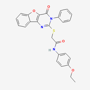 molecular formula C26H21N3O4S B2637297 N-(4-ethoxyphenyl)-2-({6-oxo-5-phenyl-8-oxa-3,5-diazatricyclo[7.4.0.0^{2,7}]trideca-1(9),2(7),3,10,12-pentaen-4-yl}sulfanyl)acetamide CAS No. 866873-57-6