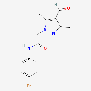 molecular formula C14H14BrN3O2 B2637354 N-(4-bromophenyl)-2-(4-formyl-3,5-dimethyl-1H-pyrazol-1-yl)acetamide CAS No. 1155590-17-2