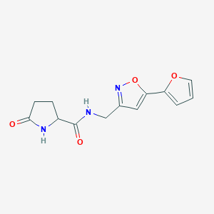 molecular formula C13H13N3O4 B2637369 N-((5-(furan-2-yl)isoxazol-3-yl)methyl)-5-oxopyrrolidine-2-carboxamide CAS No. 1236269-87-6