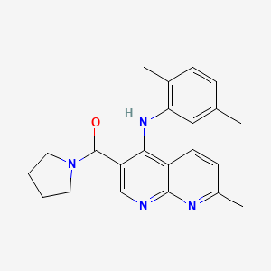 molecular formula C22H24N4O B2637380 N-(2,5-Dimethylphenyl)-7-methyl-3-(pyrrolidine-1-carbonyl)-1,8-naphthyridin-4-amine CAS No. 1251622-92-0
