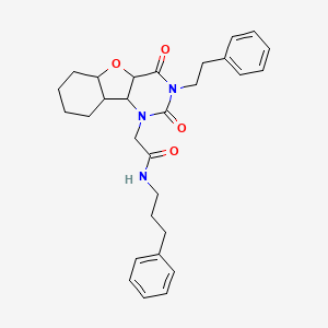 2-[4,6-dioxo-5-(2-phenylethyl)-8-oxa-3,5-diazatricyclo[7.4.0.0^{2,7}]trideca-1(9),2(7),10,12-tetraen-3-yl]-N-(3-phenylpropyl)acetamide
