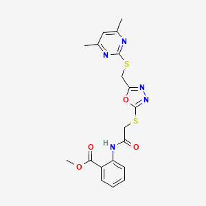 molecular formula C19H19N5O4S2 B2637417 METHYL 2-{2-[(5-{[(4,6-DIMETHYLPYRIMIDIN-2-YL)SULFANYL]METHYL}-1,3,4-OXADIAZOL-2-YL)SULFANYL]ACETAMIDO}BENZOATE CAS No. 494825-96-6