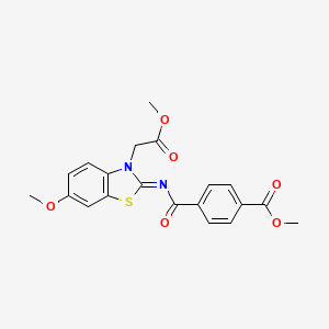 molecular formula C20H18N2O6S B2637474 methyl 4-{[(2Z)-6-methoxy-3-(2-methoxy-2-oxoethyl)-2,3-dihydro-1,3-benzothiazol-2-ylidene]carbamoyl}benzoate CAS No. 865199-99-1