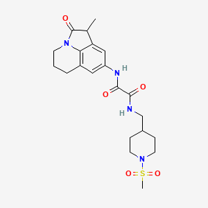 molecular formula C21H28N4O5S B2637553 N'-[(1-methanesulfonylpiperidin-4-yl)methyl]-N-{3-methyl-2-oxo-1-azatricyclo[6.3.1.0^{4,12}]dodeca-4,6,8(12)-trien-6-yl}ethanediamide CAS No. 1286709-73-6