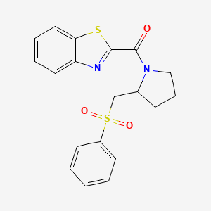 molecular formula C19H18N2O3S2 B2637592 Benzo[d]thiazol-2-yl(2-((phenylsulfonyl)methyl)pyrrolidin-1-yl)methanone CAS No. 1448036-63-2