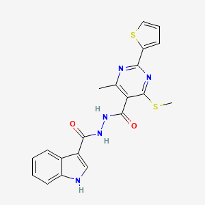 molecular formula C20H17N5O2S2 B2637593 N'-(4-methyl-6-methylsulfanyl-2-thiophen-2-ylpyrimidine-5-carbonyl)-1H-indole-3-carbohydrazide CAS No. 1209276-05-0