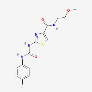 molecular formula C14H15FN4O3S B2637620 2-(3-(4-fluorophenyl)ureido)-N-(2-methoxyethyl)thiazole-4-carboxamide CAS No. 941880-91-7