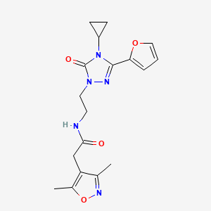 molecular formula C18H21N5O4 B2637628 N-{2-[4-cyclopropyl-3-(furan-2-yl)-5-oxo-4,5-dihydro-1H-1,2,4-triazol-1-yl]ethyl}-2-(3,5-dimethyl-1,2-oxazol-4-yl)acetamide CAS No. 1797584-85-0