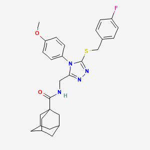 molecular formula C28H31FN4O2S B2637641 N-[(5-{[(4-fluorophenyl)methyl]sulfanyl}-4-(4-methoxyphenyl)-4H-1,2,4-triazol-3-yl)methyl]adamantane-1-carboxamide CAS No. 477299-77-7