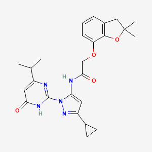 molecular formula C25H29N5O4 B2637804 N-(3-cyclopropyl-1-(4-isopropyl-6-oxo-1,6-dihydropyrimidin-2-yl)-1H-pyrazol-5-yl)-2-((2,2-dimethyl-2,3-dihydrobenzofuran-7-yl)oxy)acetamide CAS No. 1219913-05-9