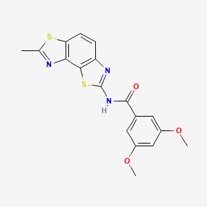 molecular formula C18H15N3O3S2 B2637871 3,5-dimethoxy-N-{11-methyl-3,10-dithia-5,12-diazatricyclo[7.3.0.0^{2,6}]dodeca-1(9),2(6),4,7,11-pentaen-4-yl}benzamide CAS No. 361171-20-2