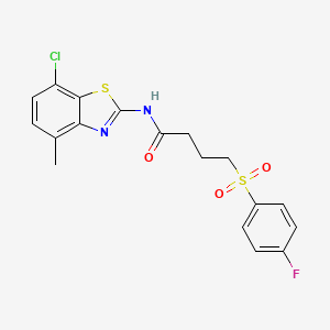 molecular formula C18H16ClFN2O3S2 B2638078 N-(7-chloro-4-methyl-1,3-benzothiazol-2-yl)-4-(4-fluorobenzenesulfonyl)butanamide CAS No. 941901-08-2