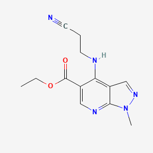 molecular formula C13H15N5O2 B2638161 ethyl 4-[(2-cyanoethyl)amino]-1-methyl-1H-pyrazolo[3,4-b]pyridine-5-carboxylate CAS No. 692287-31-3