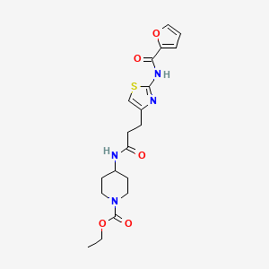 molecular formula C19H24N4O5S B2638186 Ethyl 4-(3-(2-(furan-2-carboxamido)thiazol-4-yl)propanamido)piperidine-1-carboxylate CAS No. 1021256-57-4