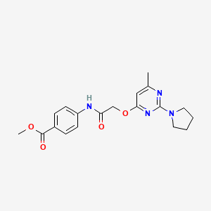 molecular formula C19H22N4O4 B2638202 Methyl 4-(2-{[6-methyl-2-(pyrrolidin-1-YL)pyrimidin-4-YL]oxy}acetamido)benzoate CAS No. 1030097-37-0