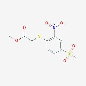 molecular formula C10H11NO6S2 B2638221 Methyl 2-((4-(methylsulfonyl)-2-nitrophenyl)thio)acetate CAS No. 459199-05-4