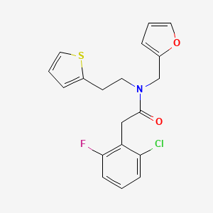B2638232 2-(2-chloro-6-fluorophenyl)-N-(furan-2-ylmethyl)-N-(2-(thiophen-2-yl)ethyl)acetamide CAS No. 1797295-89-6