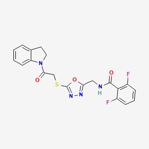 B2638257 2,6-difluoro-N-((5-((2-(indolin-1-yl)-2-oxoethyl)thio)-1,3,4-oxadiazol-2-yl)methyl)benzamide CAS No. 903270-18-8