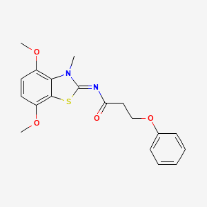 molecular formula C19H20N2O4S B2638290 N-[(2Z)-4,7-dimethoxy-3-methyl-2,3-dihydro-1,3-benzothiazol-2-ylidene]-3-phenoxypropanamide CAS No. 868369-65-7