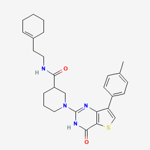 molecular formula C27H32N4O2S B2638328 N-[2-(cyclohex-1-en-1-yl)ethyl]-1-[7-(4-methylphenyl)-4-oxo-3H,4H-thieno[3,2-d]pyrimidin-2-yl]piperidine-3-carboxamide CAS No. 1243107-58-5