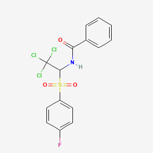 molecular formula C15H11Cl3FNO3S B2638371 N-[2,2,2-TRICHLORO-1-(4-FLUOROBENZENESULFONYL)ETHYL]BENZAMIDE CAS No. 867136-35-4