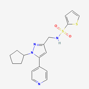 molecular formula C18H20N4O2S2 B2638437 N-((1-cyclopentyl-5-(pyridin-4-yl)-1H-pyrazol-3-yl)methyl)thiophene-2-sulfonamide CAS No. 1421527-96-9