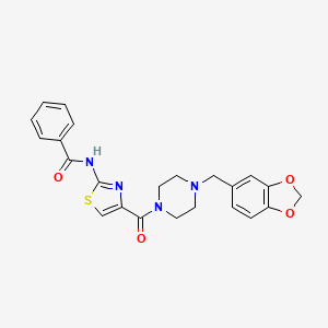 molecular formula C23H22N4O4S B2638442 N-(4-(4-(benzo[d][1,3]dioxol-5-ylmethyl)piperazine-1-carbonyl)thiazol-2-yl)benzamide CAS No. 954643-27-7