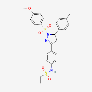 molecular formula C25H27N3O5S2 B2638454 N-{4-[1-(4-methoxybenzenesulfonyl)-5-(4-methylphenyl)-4,5-dihydro-1H-pyrazol-3-yl]phenyl}ethane-1-sulfonamide CAS No. 851781-39-0