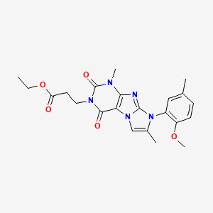 molecular formula C22H25N5O5 B2638512 ethyl 3-(8-(2-methoxy-5-methylphenyl)-1,7-dimethyl-2,4-dioxo-1H-imidazo[2,1-f]purin-3(2H,4H,8H)-yl)propanoate CAS No. 886889-69-6