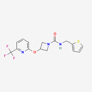 molecular formula C15H14F3N3O2S B2638521 N-(thiophen-2-ylmethyl)-3-((6-(trifluoromethyl)pyridin-2-yl)oxy)azetidine-1-carboxamide CAS No. 2034516-25-9