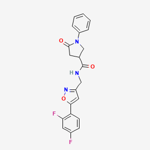 molecular formula C21H17F2N3O3 B2638556 N-((5-(2,4-difluorophenyl)isoxazol-3-yl)methyl)-5-oxo-1-phenylpyrrolidine-3-carboxamide CAS No. 1021217-04-8