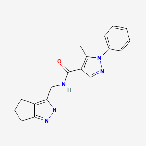 molecular formula C19H21N5O B2638566 5-methyl-N-((2-methyl-2,4,5,6-tetrahydrocyclopenta[c]pyrazol-3-yl)methyl)-1-phenyl-1H-pyrazole-4-carboxamide CAS No. 2034289-58-0