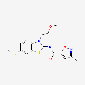 molecular formula C16H17N3O3S2 B2638568 (E)-N-(3-(2-methoxyethyl)-6-(methylthio)benzo[d]thiazol-2(3H)-ylidene)-3-methylisoxazole-5-carboxamide CAS No. 946256-97-9