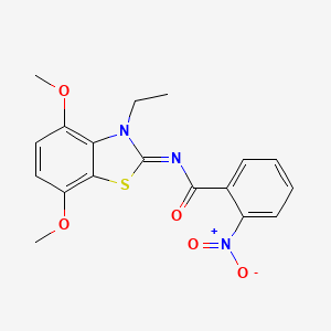 molecular formula C18H17N3O5S B2638634 N-[(2Z)-3-ethyl-4,7-dimethoxy-2,3-dihydro-1,3-benzothiazol-2-ylidene]-2-nitrobenzamide CAS No. 868370-45-0