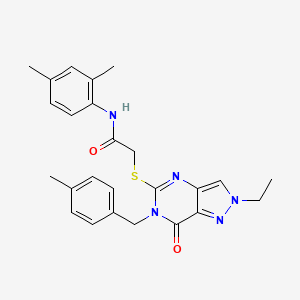 molecular formula C25H27N5O2S B2638646 N-(2,4-dimethylphenyl)-2-({2-ethyl-6-[(4-methylphenyl)methyl]-7-oxo-2H,6H,7H-pyrazolo[4,3-d]pyrimidin-5-yl}sulfanyl)acetamide CAS No. 894920-84-4