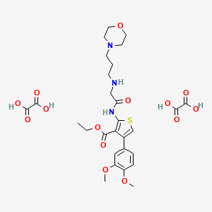 molecular formula C28H37N3O14S B2638672 Ethyl 4-(3,4-dimethoxyphenyl)-2-(2-((3-morpholinopropyl)amino)acetamido)thiophene-3-carboxylate dioxalate CAS No. 317330-46-4
