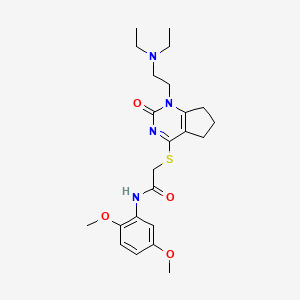 molecular formula C23H32N4O4S B2638789 2-((1-(2-(diethylamino)ethyl)-2-oxo-2,5,6,7-tetrahydro-1H-cyclopenta[d]pyrimidin-4-yl)thio)-N-(2,5-dimethoxyphenyl)acetamide CAS No. 898451-73-5
